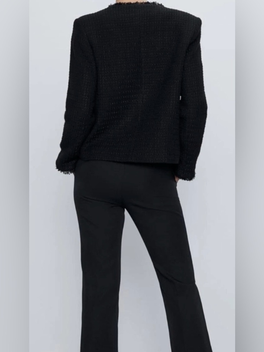 Zara Black Tweed Fringe-Trim Blazer - Picture 3 of 14